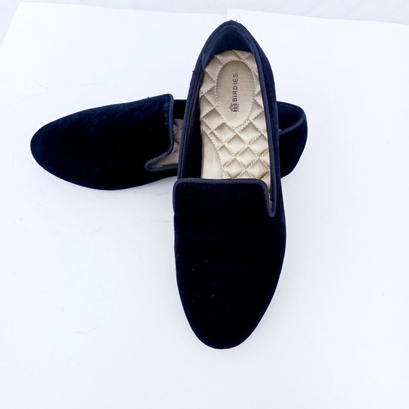 Birdies Shoes - BIRDIE'S STARLING flats slipper shoe black velvet coushion gold interior…